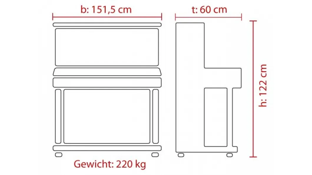 Feurich Piano 122 Universal Bordeaux poliert