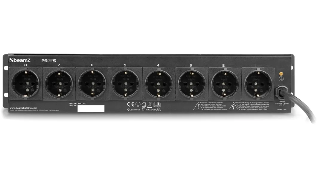 beamZ PS08S Schalttafel 8-Kanal Schuko-Steckdosen